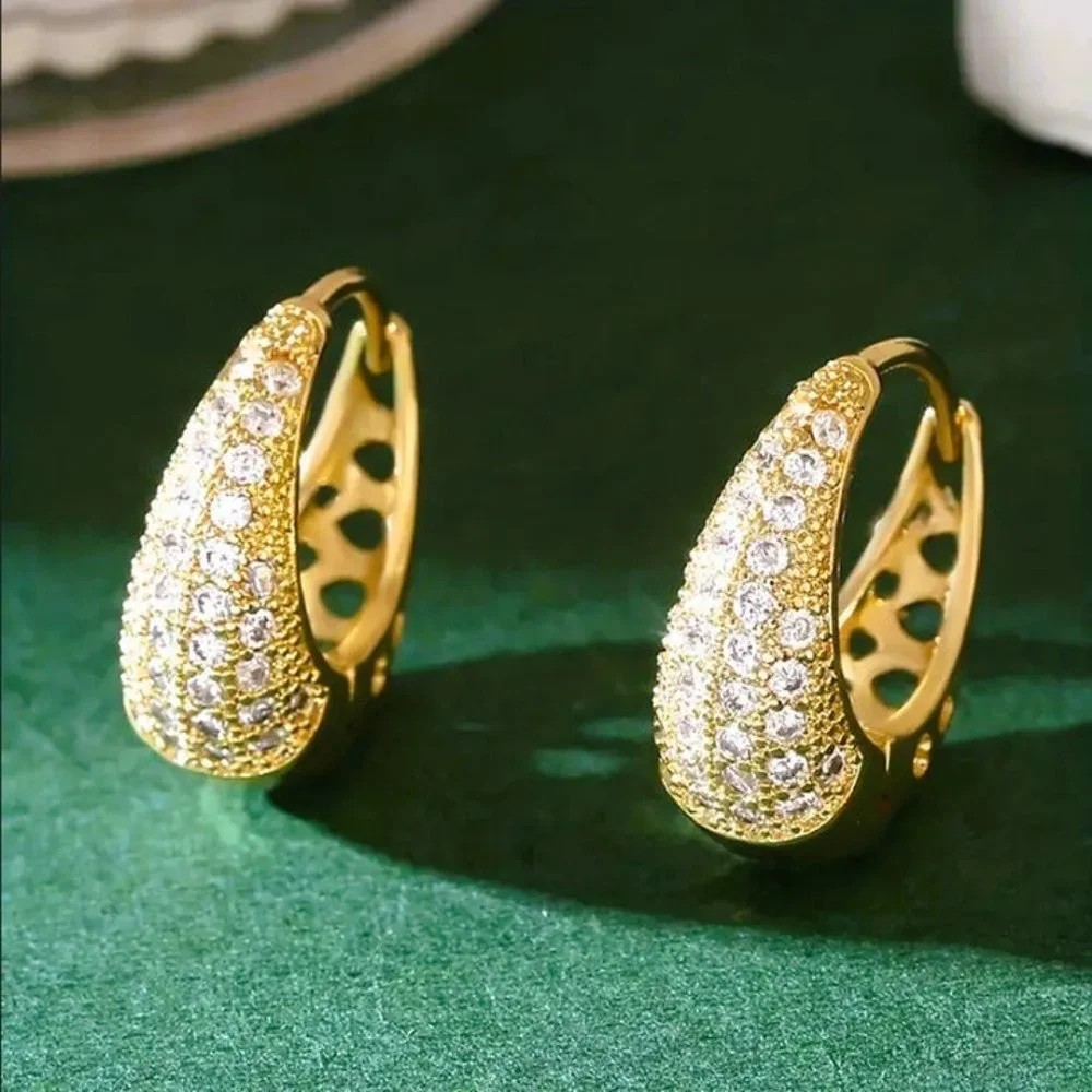 14K Gold Chunky Hoop 2ct Diamond Earrings Womens Oval Hoops Ladies Jewelry 2 ct - Picture 3 of 7